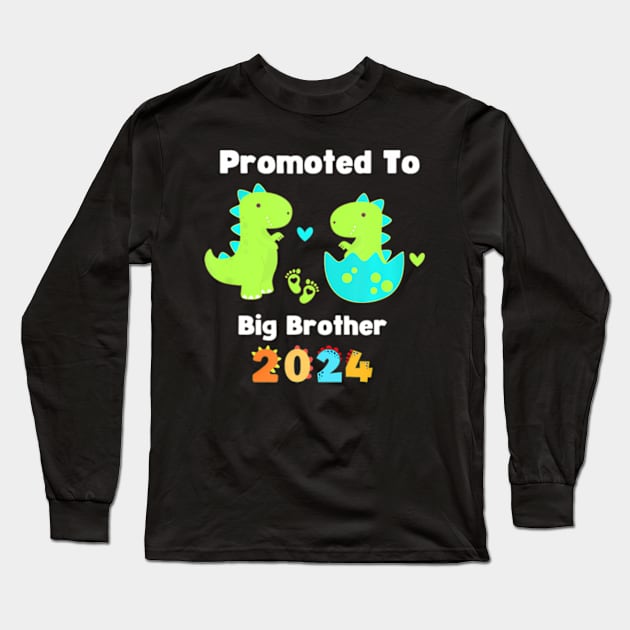 Kids Promoted To Big Brother Est 2024 Dinosaur T Rex Boys Long Sleeve T-Shirt by POLOTEEZ